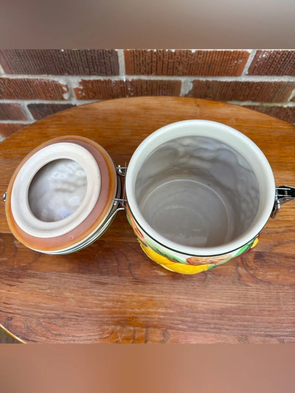 Vintage Fruit Hand painted Ceramic Canister Jar Country Cottage Decor 6 in tall